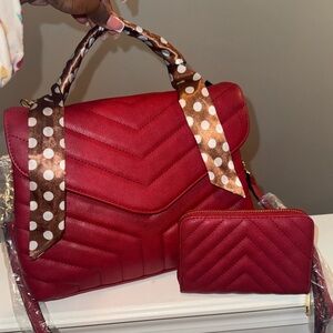 Vegan Quilted Bag and Wristlet Wallet Set